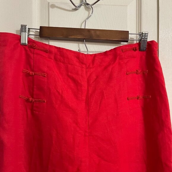 Larry Levine Womens Red Asian Inspired Linen Blend High Rise Crop Wide Pants 14 - Picture 3 of 7